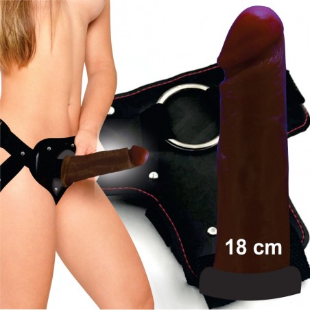Strap On Maxx Color Pênis Com Cinta 18cm Marrom Chocolate