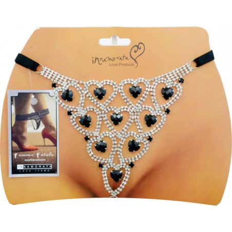 Calcinha Joia Prateada Cravejada com Strass e Pedras Negras Very Sexy Ousada Luxo inNamorata