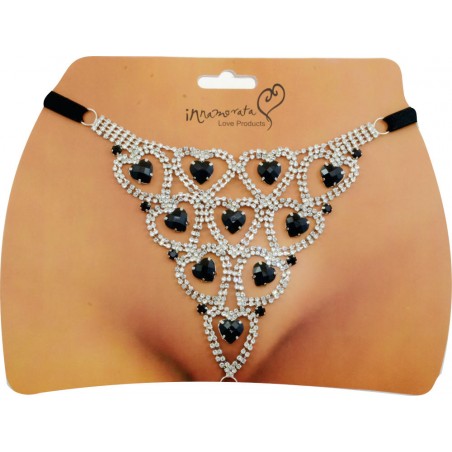 Calcinha Joia Dourada Cravejada com Strass e Pedras Negras Very Sexy Ousada Luxo inNamorata