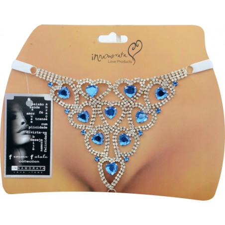 Calcinha Joia Prateada Cravejada de Strass e Pedra Azul Turquesa Very Sexy Ousada Luxo inNamorata