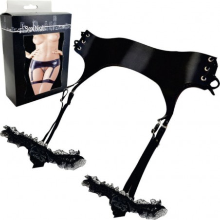 Cinta Liga de Couro Eco e Laço de Fixação na Coxa Sexy Lingerie