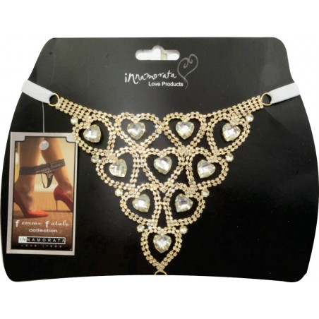 Calcinha Joia Dourada Cravejada de Strass e Pedras Cristais Incolor Very Sexy Ousada Luxo inNamorata
