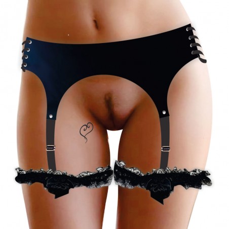 Cinta Liga de Couro Eco e Laço de Fixação na Coxa Sexy Lingerie