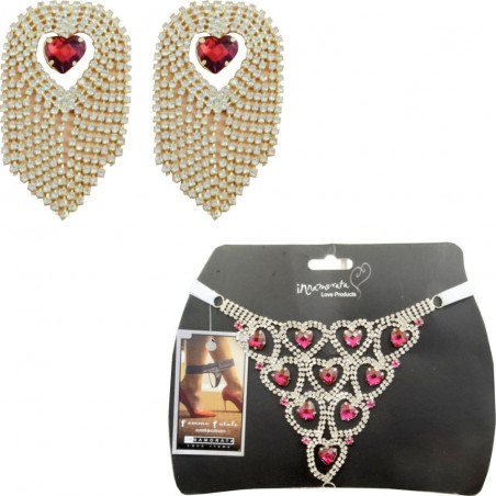 Conjunto Tapa Seios & Calcinha Joia Dourada Cravejada de Strass e Pedras Lapidadas Vermelhas Very Sexy Luxo inNamorata