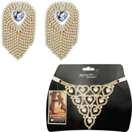 Conjunto Tapa Seios & Calcinha Joia Dourada Cravejada de Strass e Pedras Cristais Incolor Lapidadas Very Sexy Luxo inNamorata