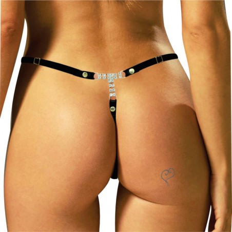 Calcinha Joia Dourada Cravejada de Strass e Pedras Negras Very Sexy Ousada Luxo inNamorata