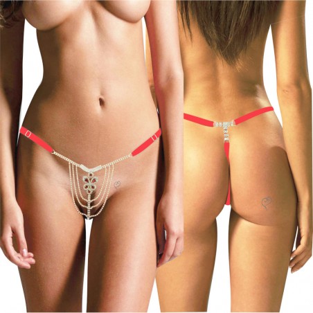 Calcinha Joia Dourada Cravejada de Strass e Pedras Vermelha Very Sexy Ousada Luxo inNamorata