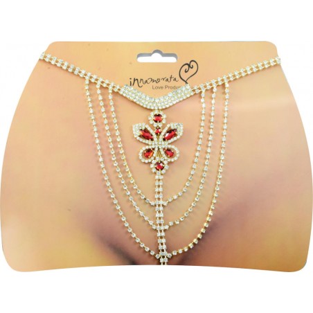Calcinha Joia Dourada Cravejada de Strass e Pedras Vermelha Very Sexy Ousada Luxo inNamorata