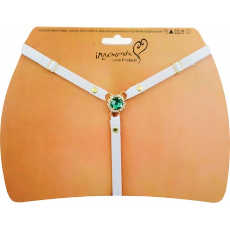 Calcinha Joia Dourada Cravejada de Strass e Pedra Verde Very Sexy Ousada Luxo inNamorata
