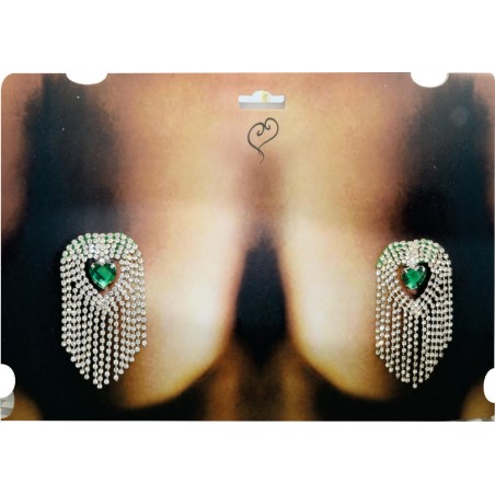 Tapa Seios Mamilos Nipple Joia Prateada Cravejada de Strass e Pedra Verde Esmeralda Very Sexy Luxo inNamorata