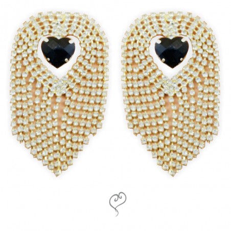 Tapa Seios Mamilos Nipple Joia Dourada Cravejada de Strass e Pedra Negra Very Sexy Luxo inNamorata
