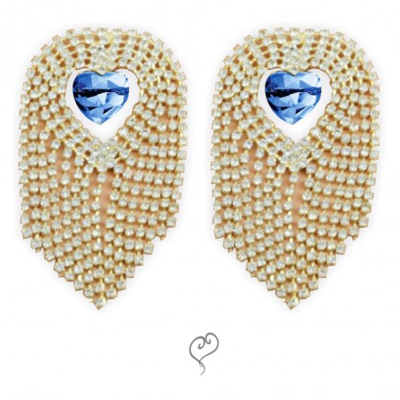 Tapa Seios Mamilos Nipple Joia Dourada Cravejada de Strass e Pedra Azul Turquesa Very Sexy Luxo inNamorata