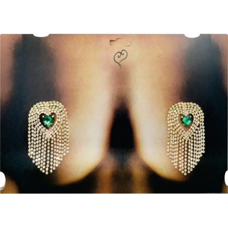 Tapa Seios Mamilos Nipple Joia Dourada Cravejada de Strass e Pedra Verde Esmeralda Very Sexy Luxo inNamorata