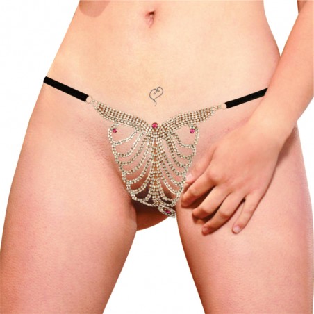 Calcinha Joia Palm Dubai Dourada Cravejada de Strass e Pedras Pink Very Sexy Ousada Luxo inNamorata