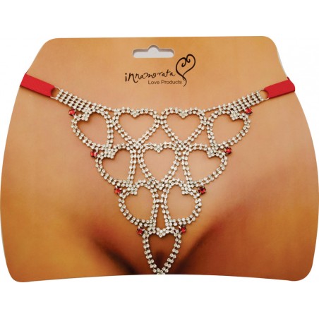 Calcinha Joia Coração Open Prateada Cravejada de Strass e Pedra Vermelha Very Sexy Ousada Luxo inNamorata