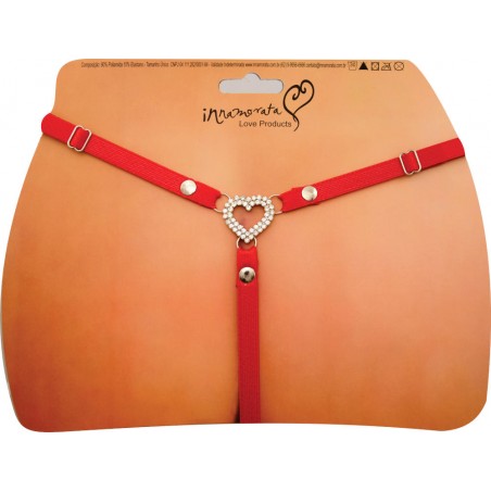 Calcinha Joia Coração Open Prateada Cravejada de Strass e Pedra Vermelha Very Sexy Ousada Luxo inNamorata