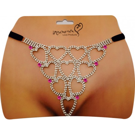 Calcinha Joia Coração Open Dourada Coração Open Cravejada de Strass e Pedras vermelhas Very Sexy Ousada Luxo inNamorata
