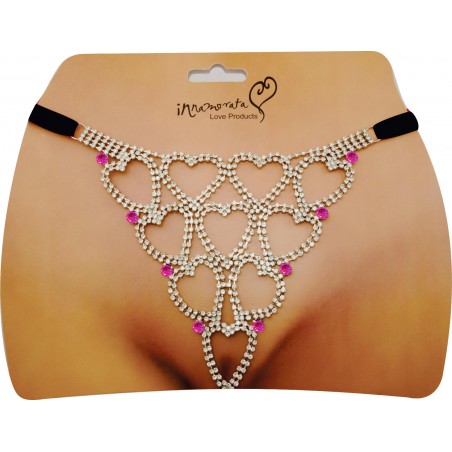 Calcinha Joia Coração Open Prateada Cravejada de Strass e Pedras Pink Very Sexy Ousada Luxo inNamorata