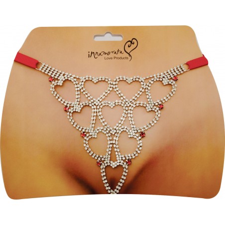 CALCINHA JOIA CORAÇÃO OPEN PRATEADA CRAVEJADA DE STRASS E PEDRAS VERMELHAS PAIXÃO VERY SEXY OUSADA LUXO INNAMORATA