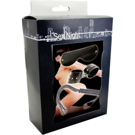 Kit Sadinha Máscara Algemas Chicote EcoCouro Sexy Ousado