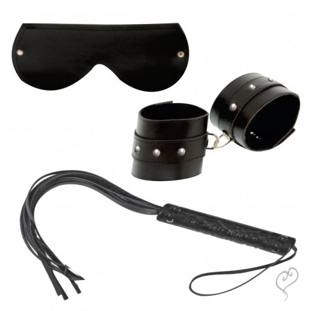 Kit Sadinha Máscara Algemas Chicote EcoCouro Sexy Ousado