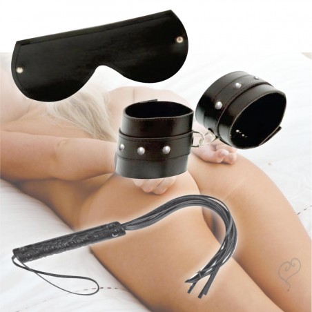 Kit Sadinha Máscara Algemas Chicote EcoCouro Sexy Ousado