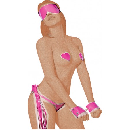Kit Fetiche Dominadora Pink Couro Eco Chicote Máscara