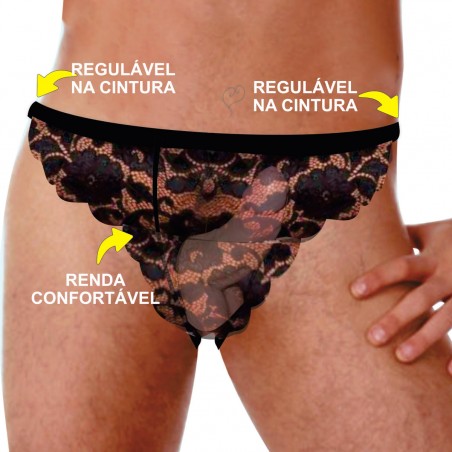 Cueca Renda Sexy Especial Ousada Regulável Preta Picante