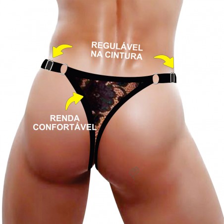 Cueca Renda Sexy Especial Ousada Regulável Preta Picante