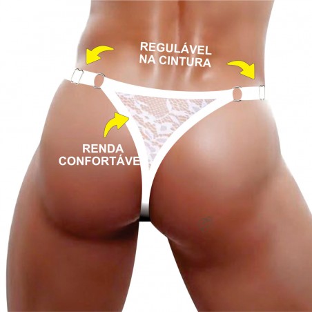 Cueca Renda Sexy Especial Ousada Regulável Branca Picante