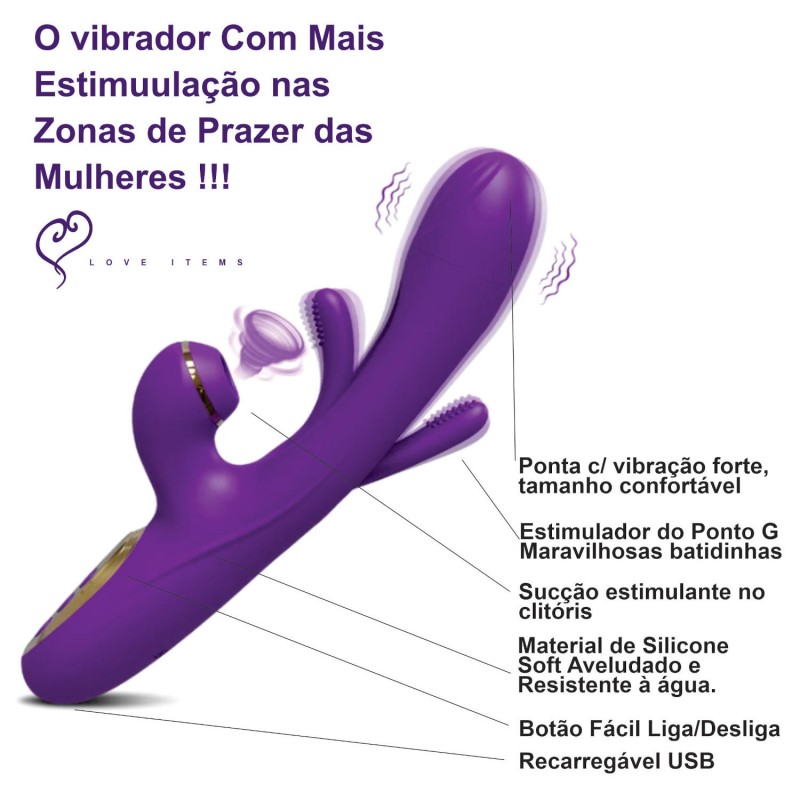 Vibrador Paola Rabbit inNamorata 3 Vibros Orgasmos Múltiplos Estimula Clitóris e Ponto G Recarregável