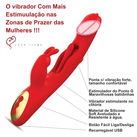 Vibrador Manuela Rabbit inNamorata 3 Vibros Orgasmos Múltiplos Estimula Clitóris e Ponto G Recarregável