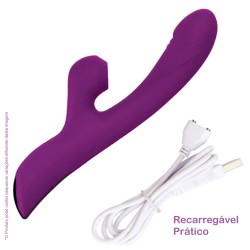 Vibrador Úrsula Rabbit Com Sucção Orgasmos Múltiplos Estimula Clitóris e Ponto G Recarregável