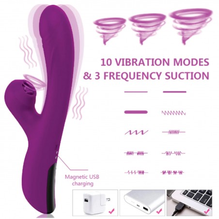 Vibrador Úrsula Rabbit Com Sucção Orgasmos Múltiplos Estimula Clitóris e Ponto G Recarregável