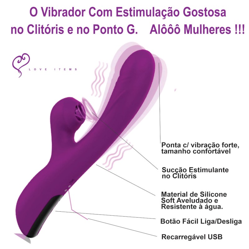 Vibrador Úrsula Rabbit Com Sucção Orgasmos Múltiplos Estimula Clitóris e Ponto G Recarregável