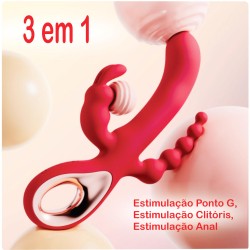 Vibrador Rabbit Valentina 3 em 1 Estimula Clitóris Ponto G e Anal