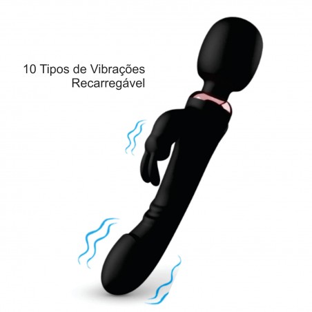Vibrador Rabbit Varinha Mágica Camila 2 em 1 Massagem e Estimulação Recarregável