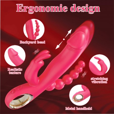 Vibrador Rabbit 3 em 1 Valentina-2 Movimento Vai-Vem Estimula Clitóris Anal e Ponto G.