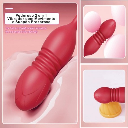 Vibrador Carinna (2 em 1) Rosa Sucção e Vibro Movimento Vai e Vem Dupla Emoção