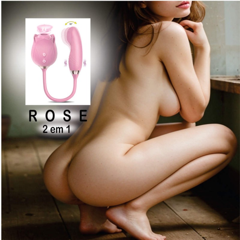 Vibrador ROSE (2 em 1) Rosa Com Sucção e Vibro Movimento Incrível Dupla Emoção