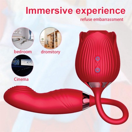 Vibrador ROSE (2 em 1) Rosa Com Sucção e Vibro Movimento Incrível Dupla Emoção