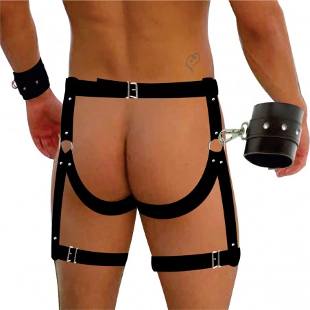 Harness Macho Impiedoso c/Algemas e Argola Escrotal Coleção Ruthless