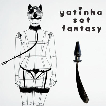 Kit Fantasia Gatinha Sensual em Pelúcia, Máscara, Coleira e Plug Rabo