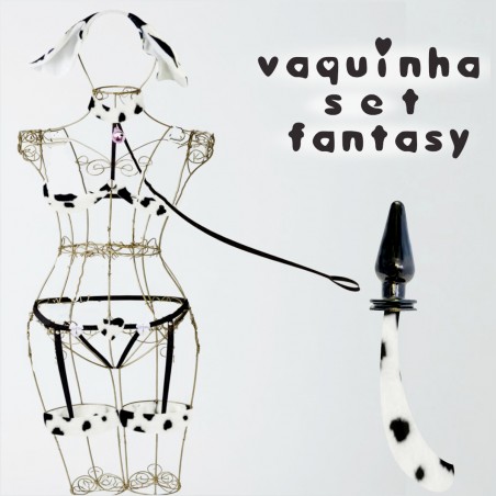 Kit Vaquinha Mimosa Sensual em Pelúcia com Coleira e Plug Rabo
