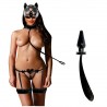 Kit Fantasia Gatinha Sensual em Pelúcia, Máscara, Coleira e Plug Rabo