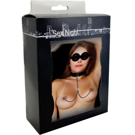 Prendedor Mamilos Sex com Choker e Máscara Tapa Olhos