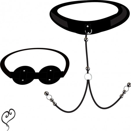 Prendedor Mamilos Sex com Choker e Máscara Tapa Olhos