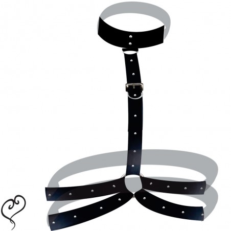 Harness Top Coleira Duas Cinta em CouroEco Arnês Sexy Arreio Fashion